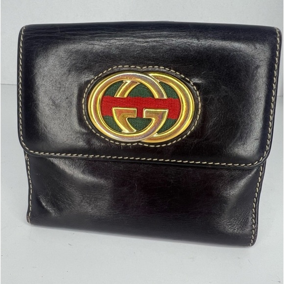 🖤Gucci Black Patent Leather Britt Web Sherry Line Bifold Compact Wallet♥️ - Picture 1 of 9
